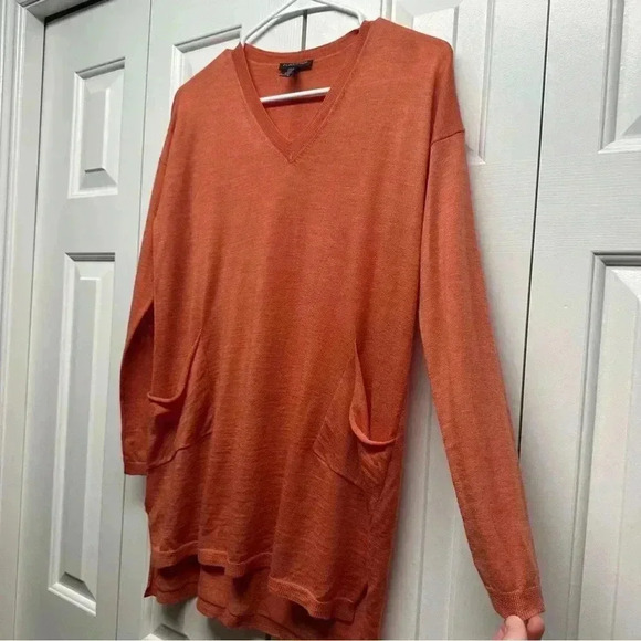 Eileen Fisher 100% Merino Wool Rust Orange Pocket Tunic Sweater PP/PTP or S/XS P - Picture 3 of 10